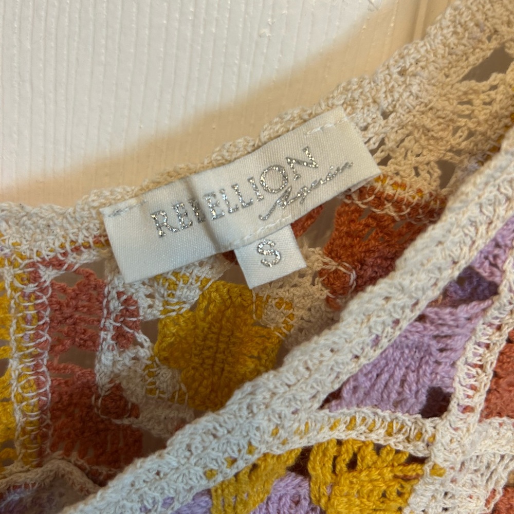 Bohemian Festival Granny Square Patchwork Indie Crochet Colourful Crop Top Small - Picture 4 of 7